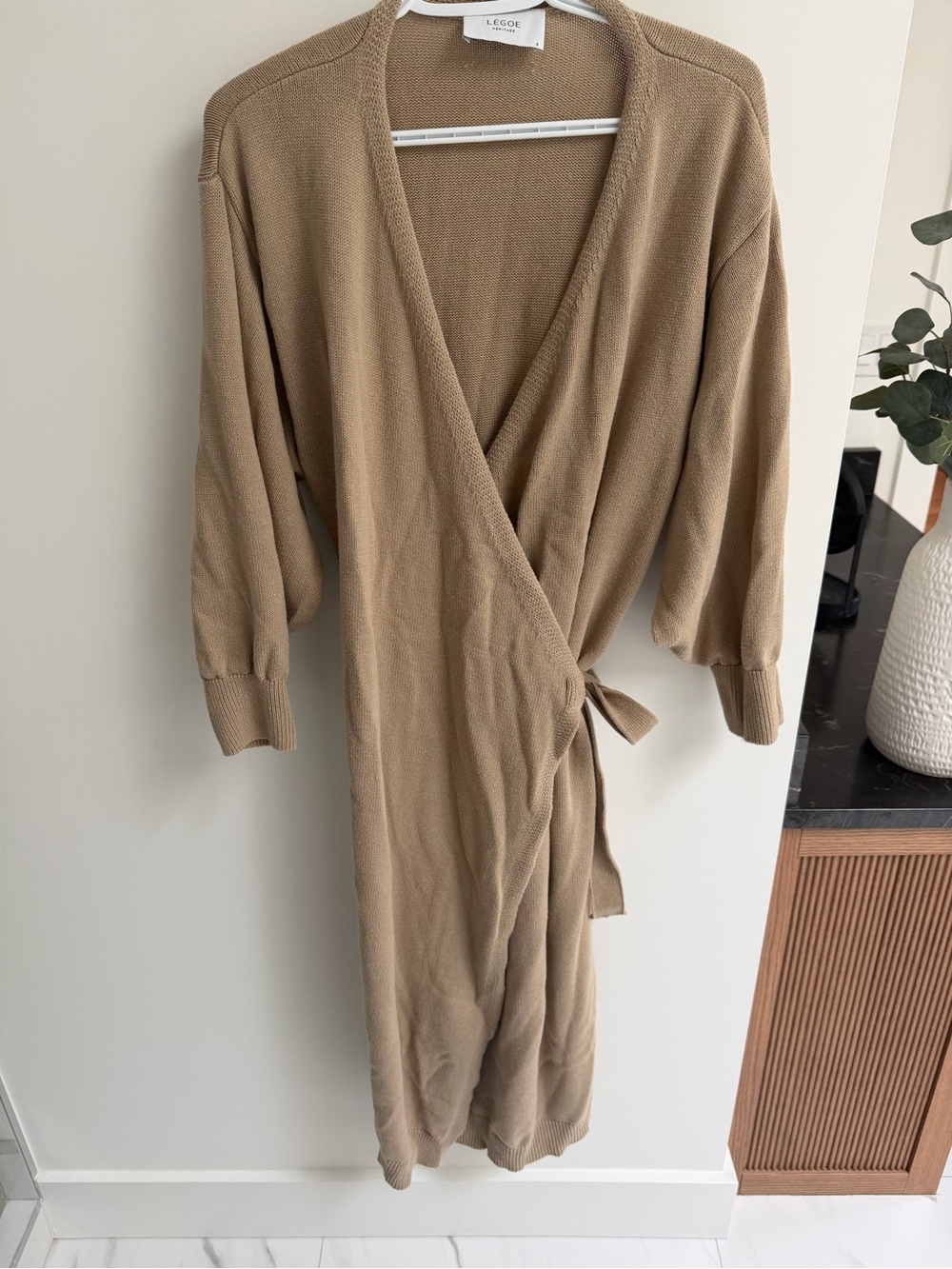 Legoe Heritage Wrap Robe - Tan Knit Women's